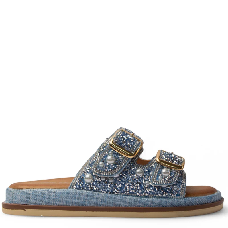 Europeon Union Women Blue Glitter Slipper #4240