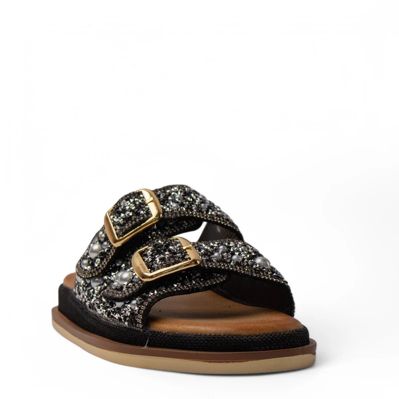 Europeon Union Women Black Glitter Slipper #4238