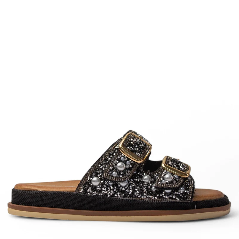 Europeon Union Women Black Glitter Slipper #4238