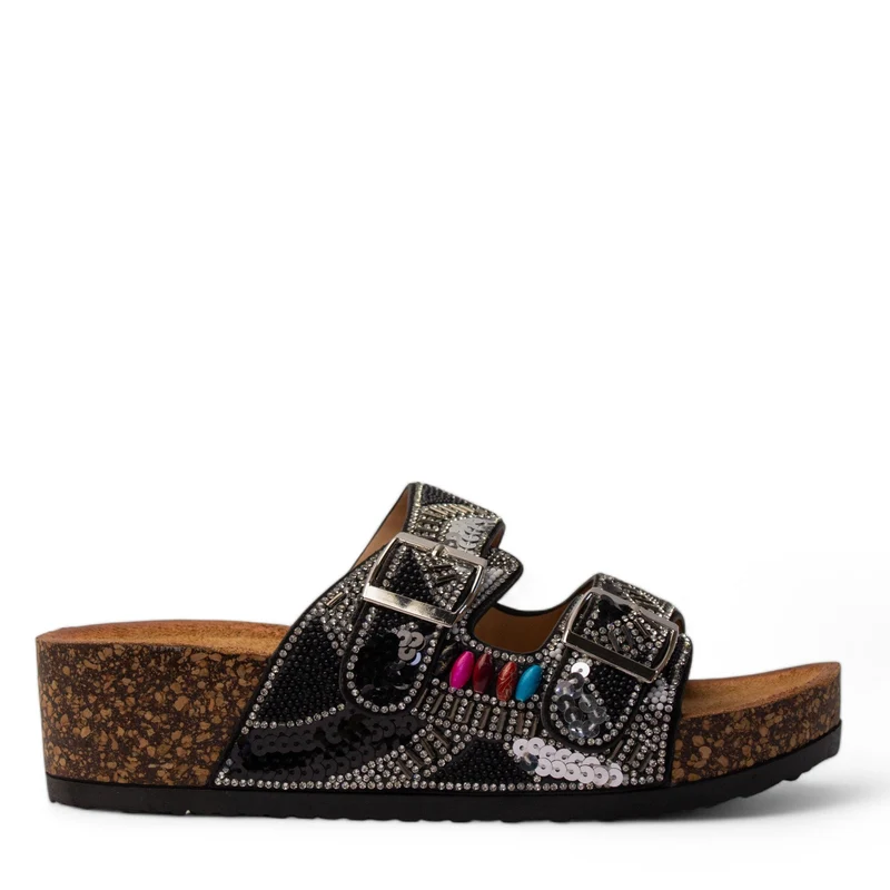 Europeon Union Women Black Glitter Slipper #4234
