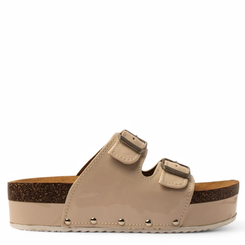 Women Beige Vernis Leather Slipper #3762