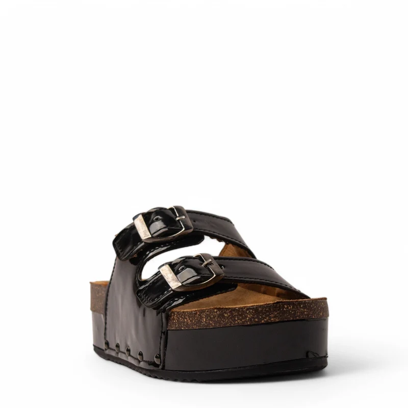 Women Black Vernis Leather Slipper #3760