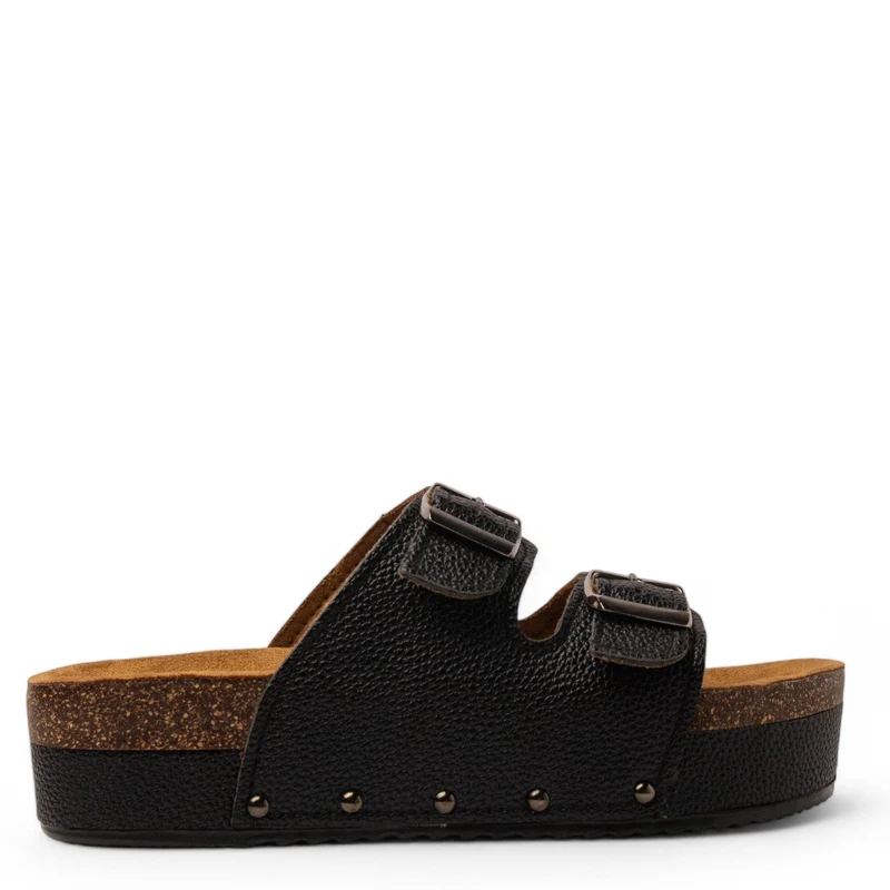 Women Black Leather Slipper #3757