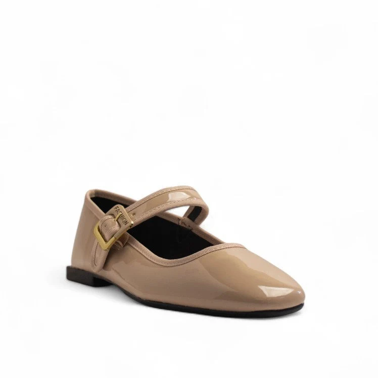 Europeon Union Women Beige Vernis Leather Ballerina #3361