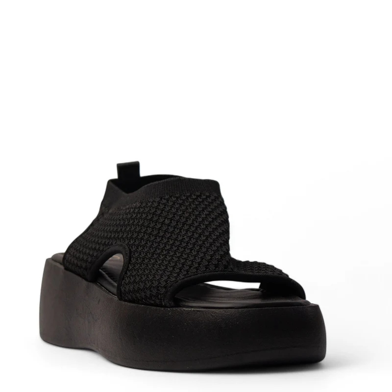 Europeon Union Women Black Cloth Sandal #4050