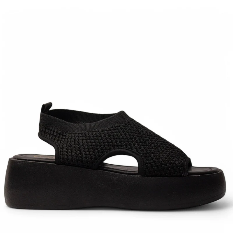 Europeon Union Women Black Cloth Sandal #4050