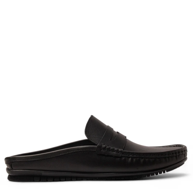 Men Black Leather Mules #4835