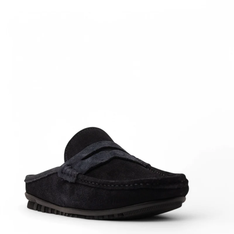 Men Navy Chamois Mules #4831