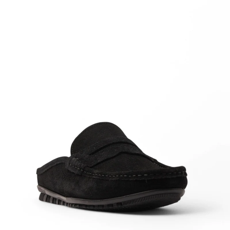Men Black Chamois Mules #4830
