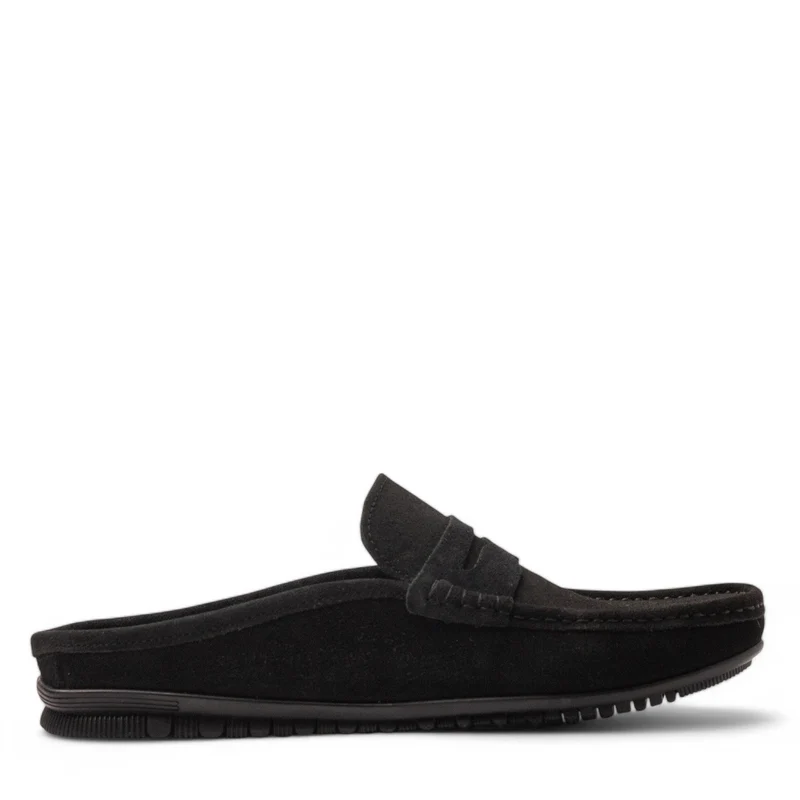 Men Black Chamois Mules #4830