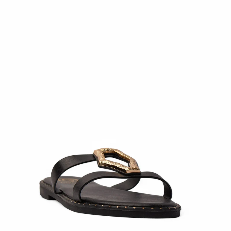 Europeon Union Women Black Leather Slipper #3958