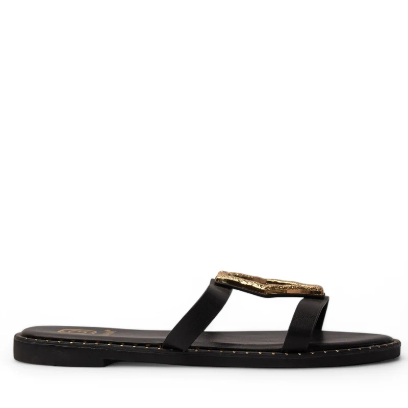 Europeon Union Women Black Leather Slipper #3958