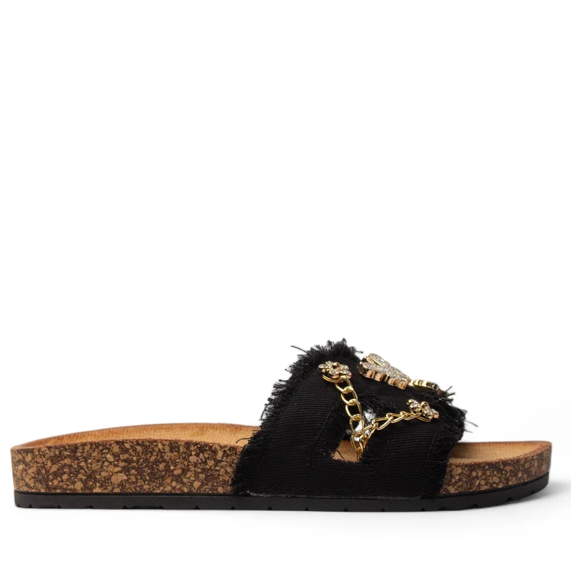 Europeon Union Women Black Cloth Slipper #3955