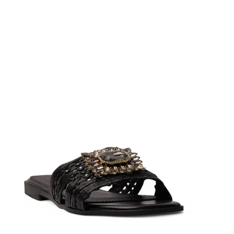 Europeon Union Women Black Leather Slipper #3945