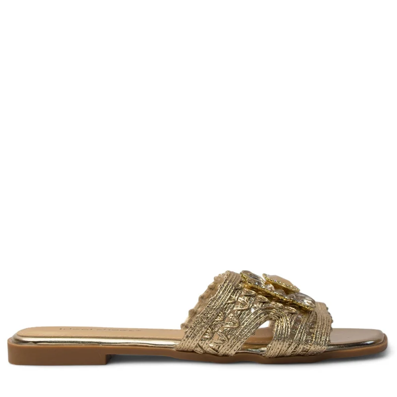 Europeon Union Women Gold Leather Slipper #3944
