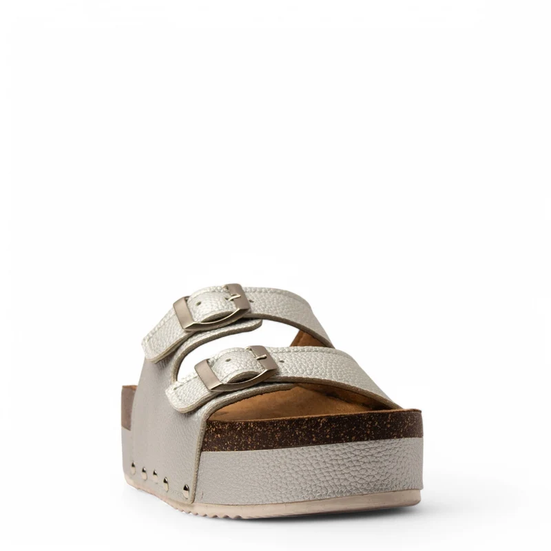 Women Silver Leather Slipper #3756