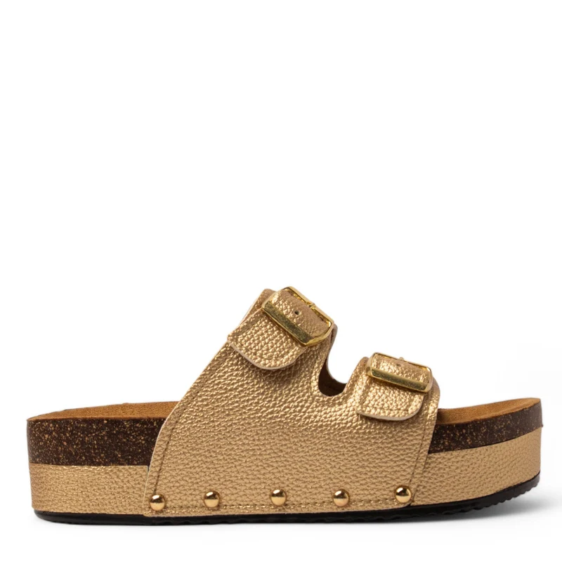 Women Gold Leather Slipper #3755
