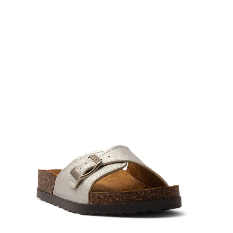 Women Silver Leather Slipper #3743