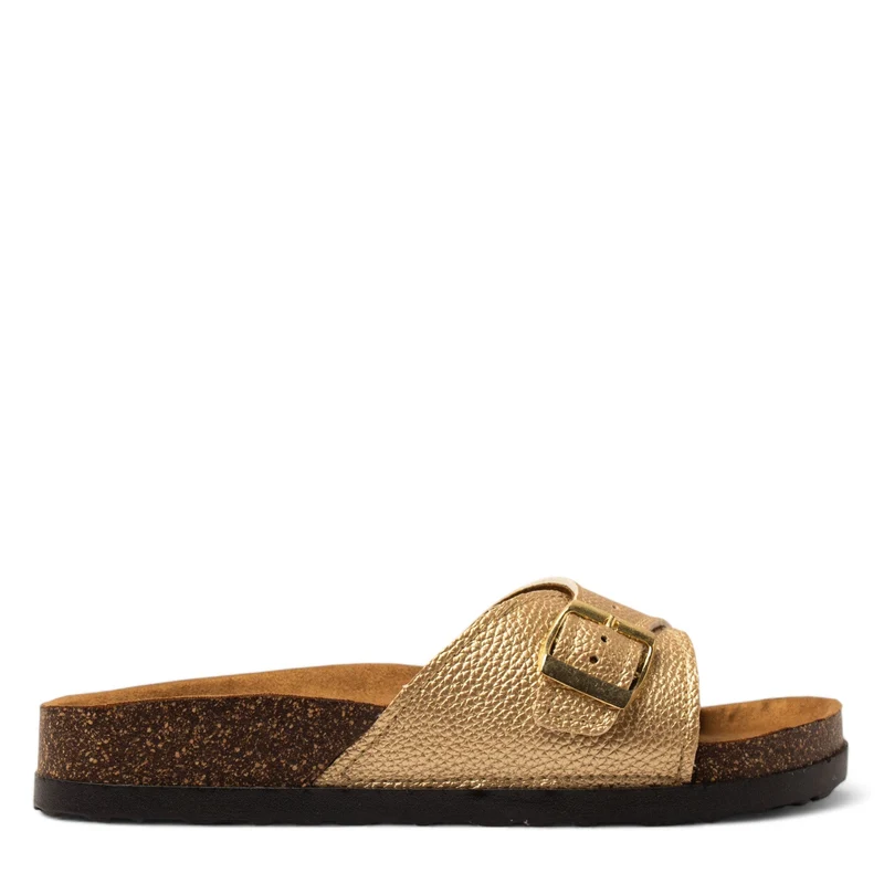 Women Gold Leather Slipper #3741