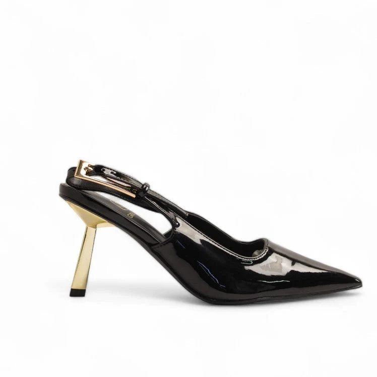 Europeon Union Women Black Vernis Leather Heels #3515
