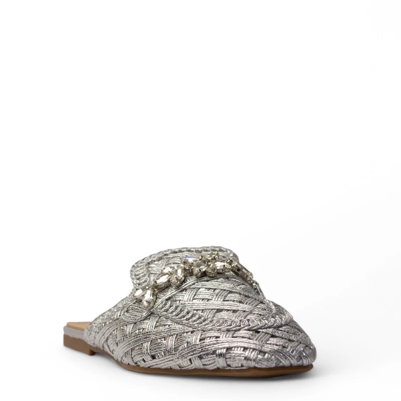 Europeon Union Women Silver Cloth Mules #3859