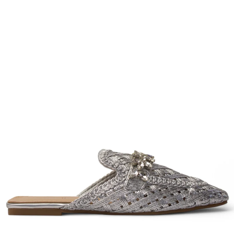 Europeon Union Women Silver Cloth Mules #3859