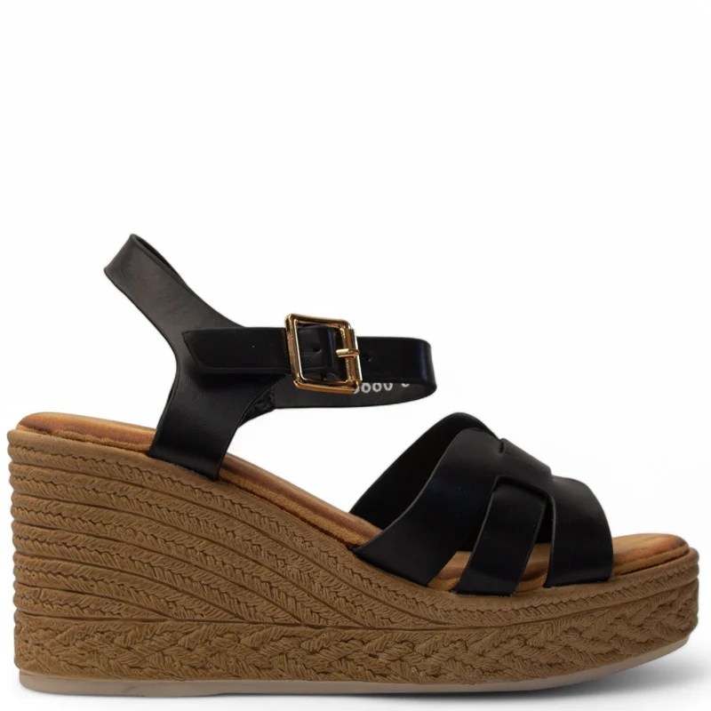 Europeon Union Women Black Leather Wedges #3920