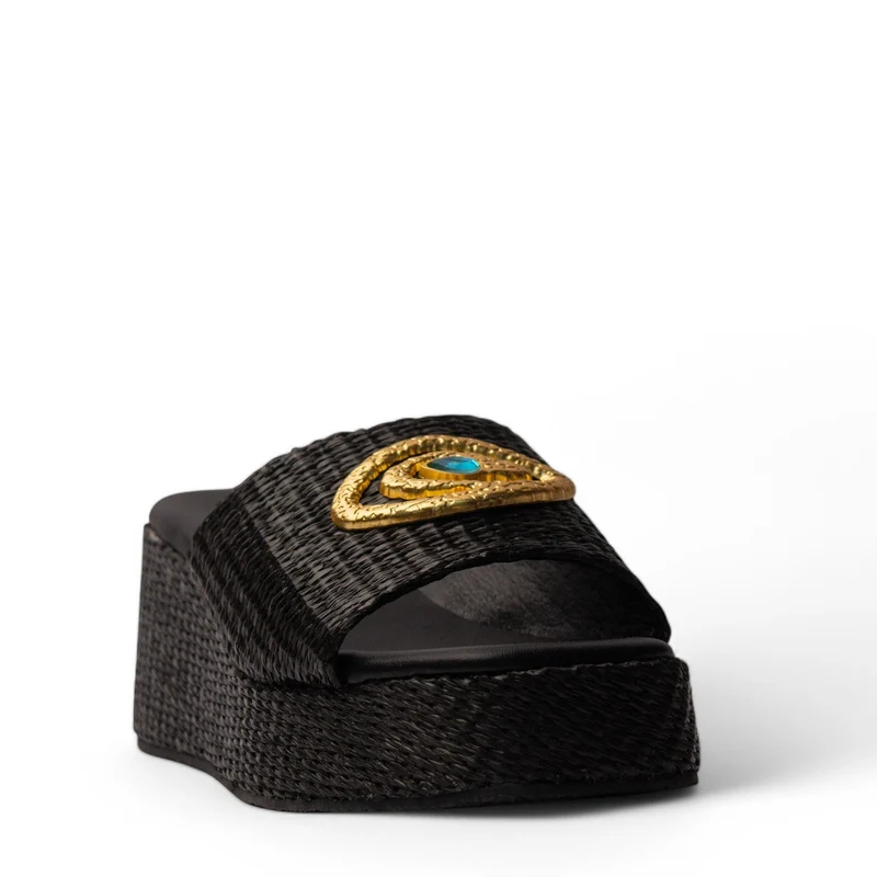 Europeon Union Women Black Magdool Wedges #4197