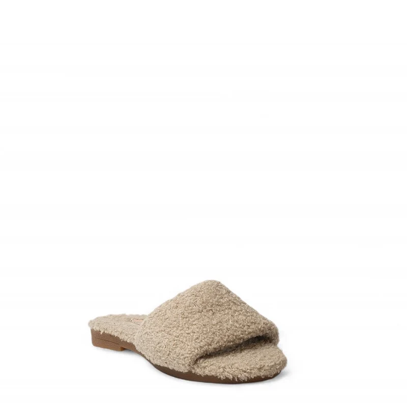 Women Beige Fur Slipper #3097