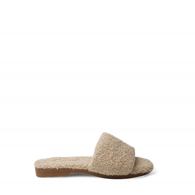 Women Beige Fur Slipper #3097