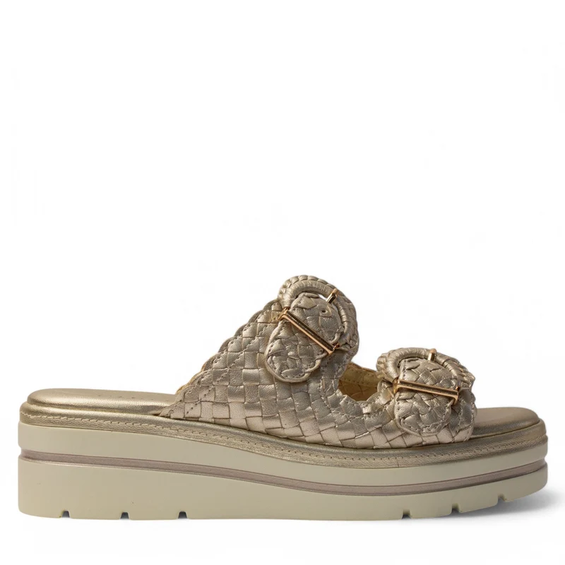 Spanish Women Gold Leather Slipper #4283