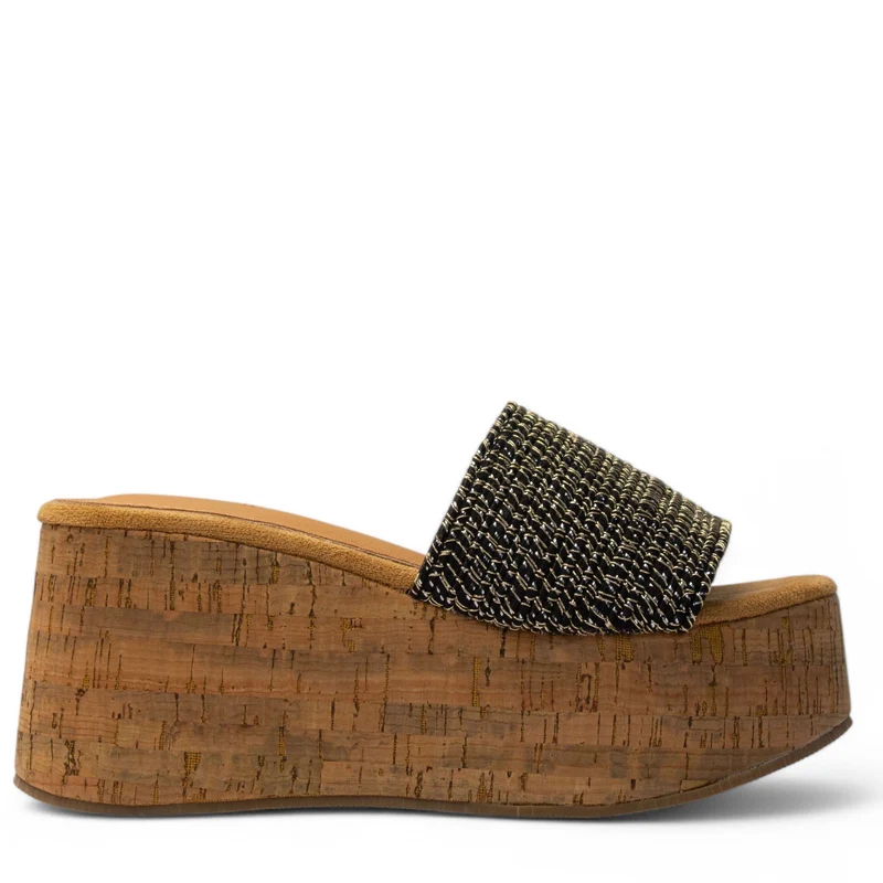 Europeon Union Women Black Cloth Wedges #3940