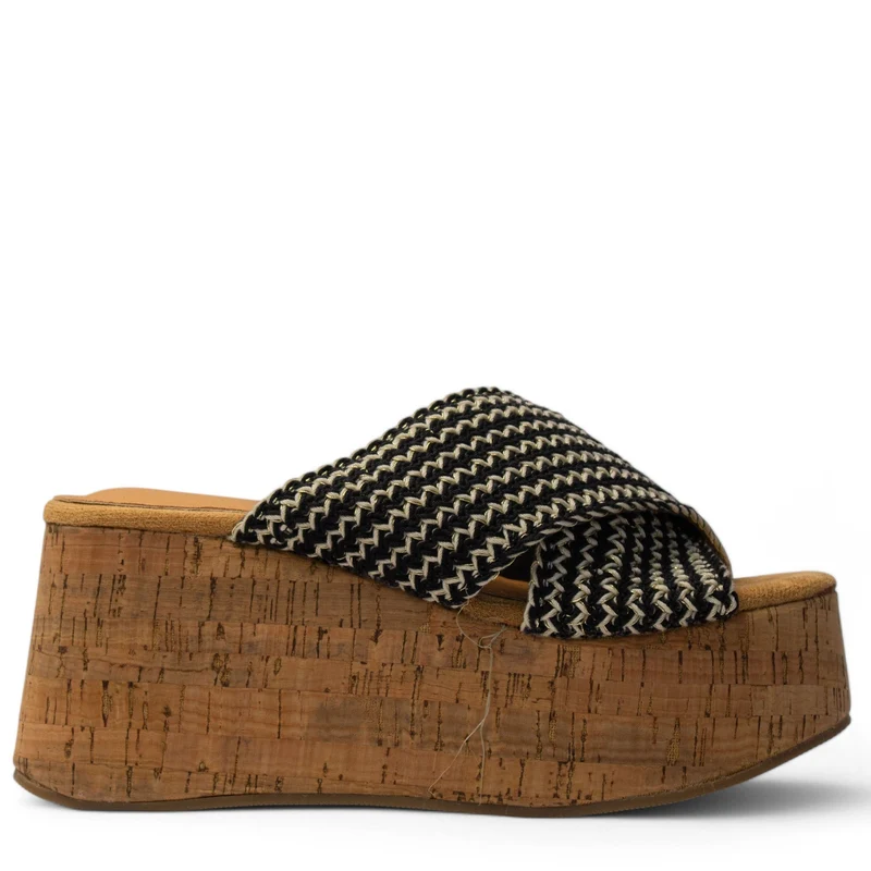 Europeon Union Women Black Cloth Wedges #3939