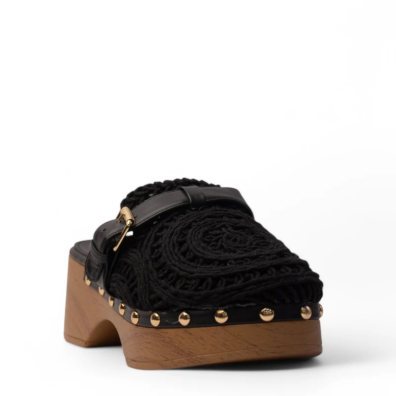 Europeon Union Women Black Cloth Wedges #3931