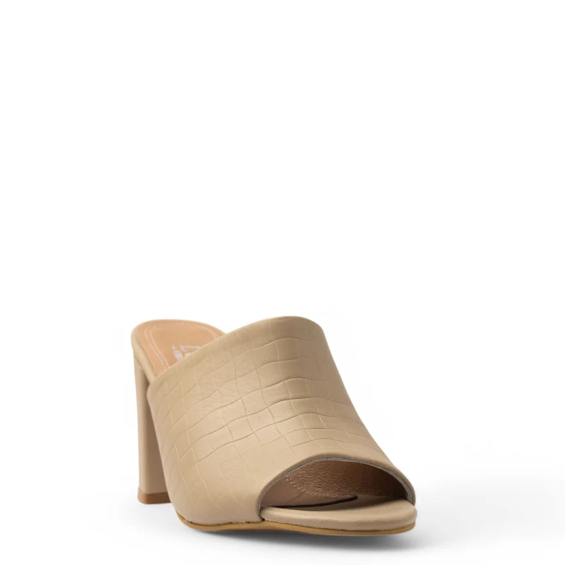 Women Beige Leather Heels #3726