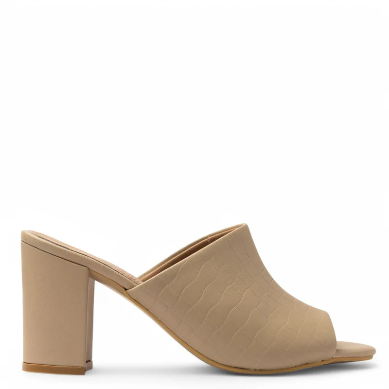 Women Beige Leather Heels #3726