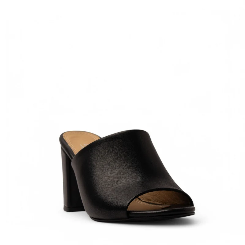 Women Black Leather Heels #3725
