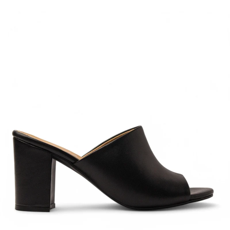 Women Black Leather Heels #3725