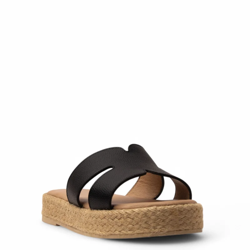 Women Black Leather Slipper #3720