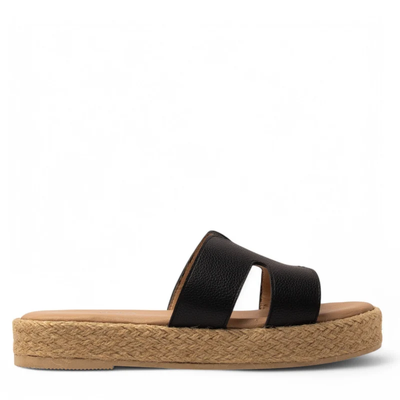 Women Black Leather Slipper #3720