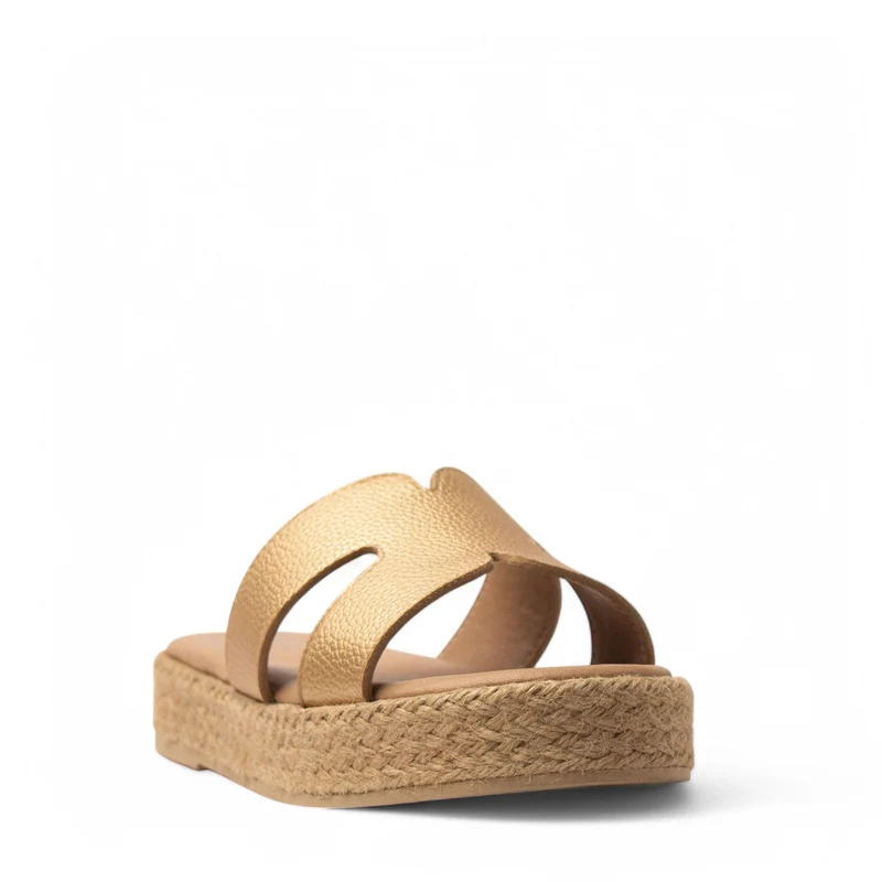 Women Gold Leather Slipper #3719