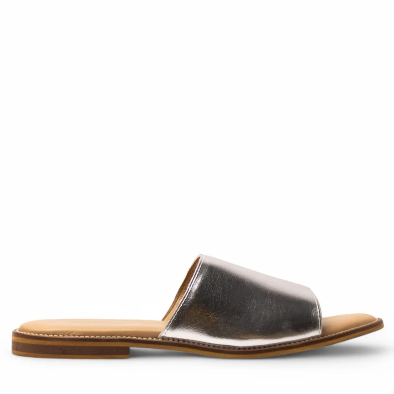 Women Silver Leather Slipper #3713