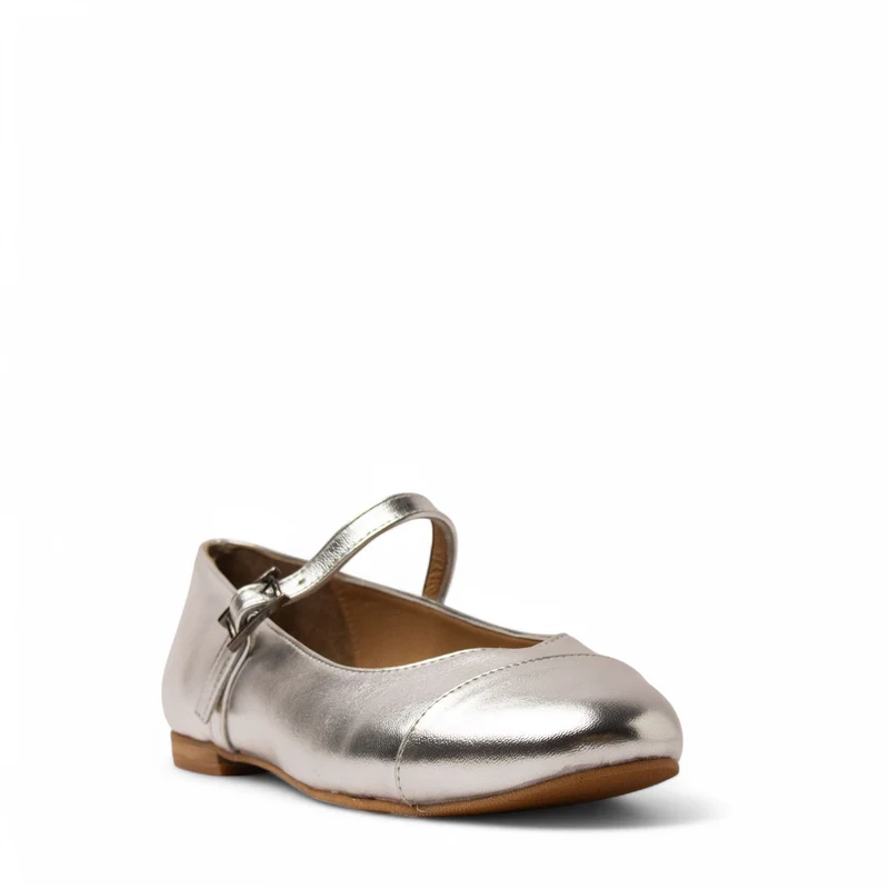 Women Silver Leather Ballerina #3710