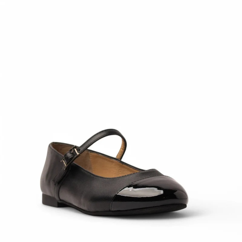 Women Black Leather Ballerina #3705