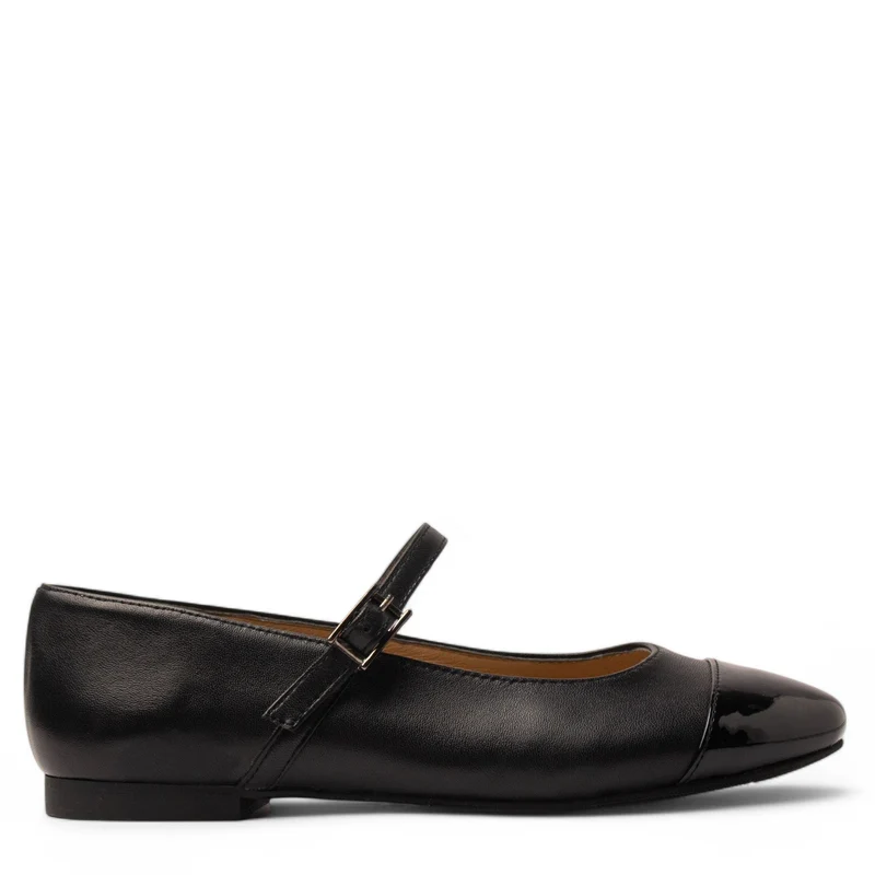 Women Black Leather Ballerina #3705