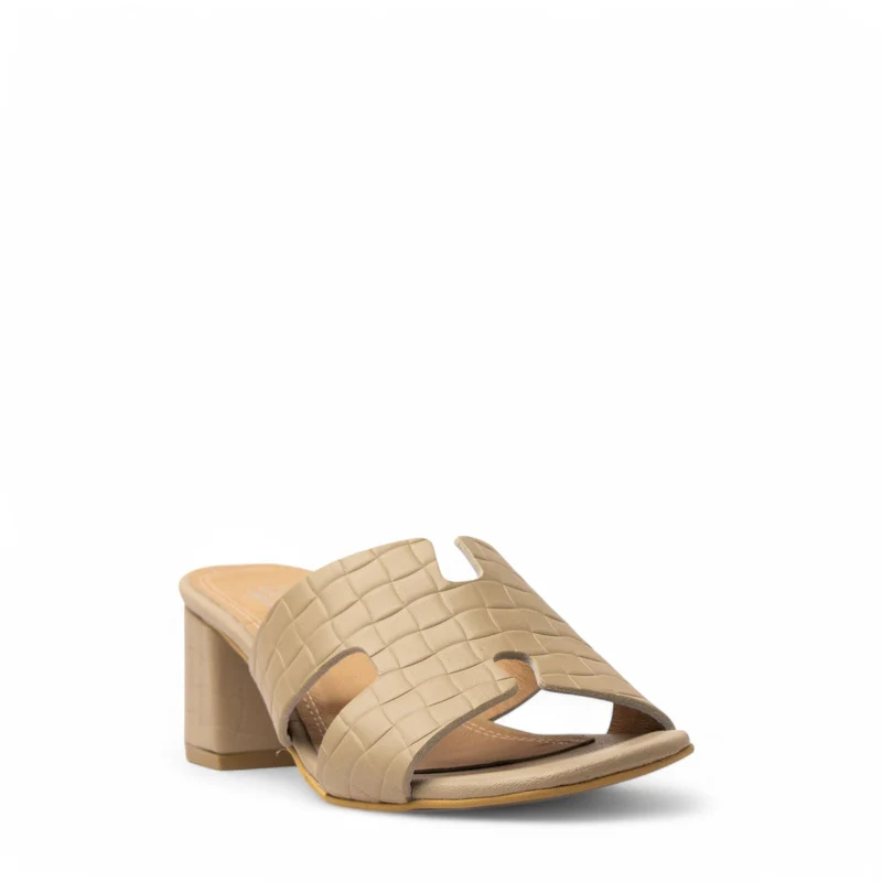 Women Beige Leather Heels #3689