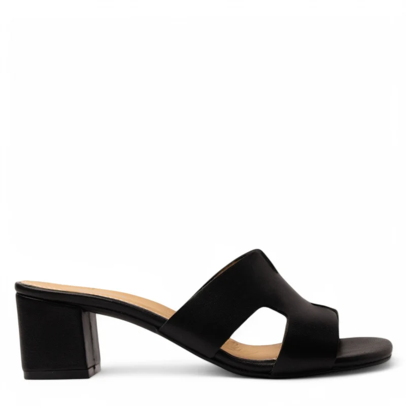 Women Black Leather Heels #3683