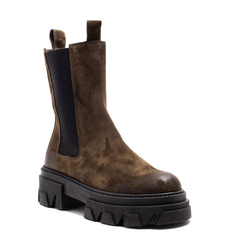 Italian Women Kaki Chamois Halfboot #0091