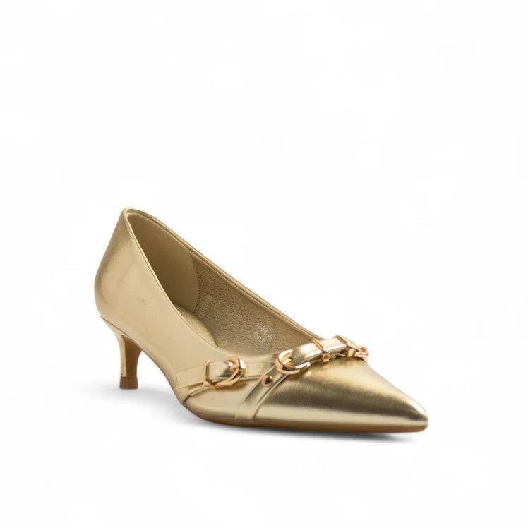 Europeon Union Women Gold Leather Heels #3454