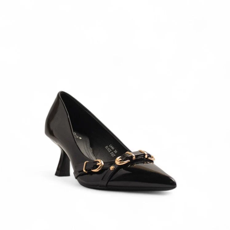 Europeon Union Women Black Vernis Leather Heels #3331